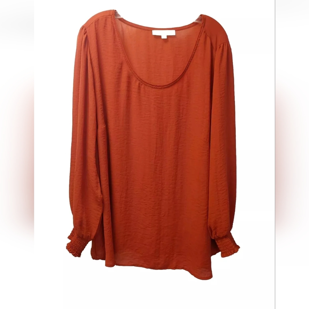Loft Plus Peasant Blouse Woman Sz 4X 26W Chiffon Burnt Orange Southwestern Boho